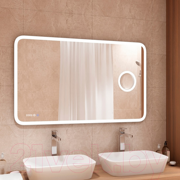 Изображение товара Зеркало Континент Bliss Led 120x80 (с увеличительным зеркалом и часами)