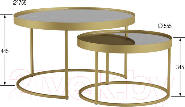 Изображение товара Комплект журнальных столиков Калифорния мебель Джуан 550/750 (неро/золото)