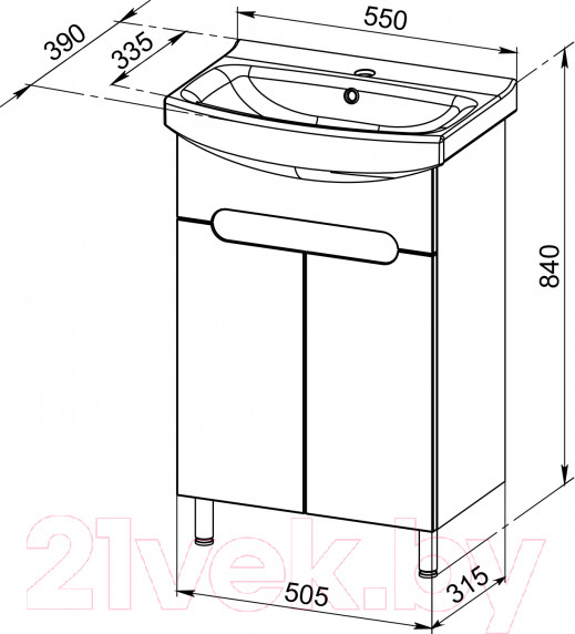 Изображение товара Тумба под умывальник АВН Элеганс 55 Ansi / 96.01 (Э)