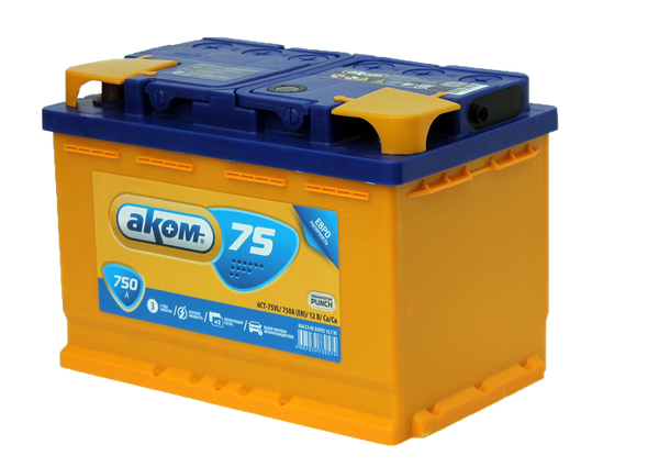 Изображение товара Автомобильный аккумулятор AKOM 6СТ-75 Евро R+ 750A (75 А/ч)