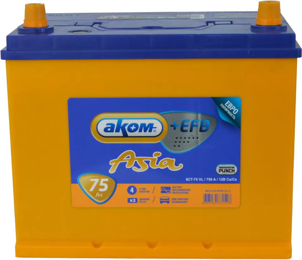 Изображение товара Автомобильный аккумулятор AKOM Asia 6СТ-75VL +EFB L+ 750A (75 А/ч)
