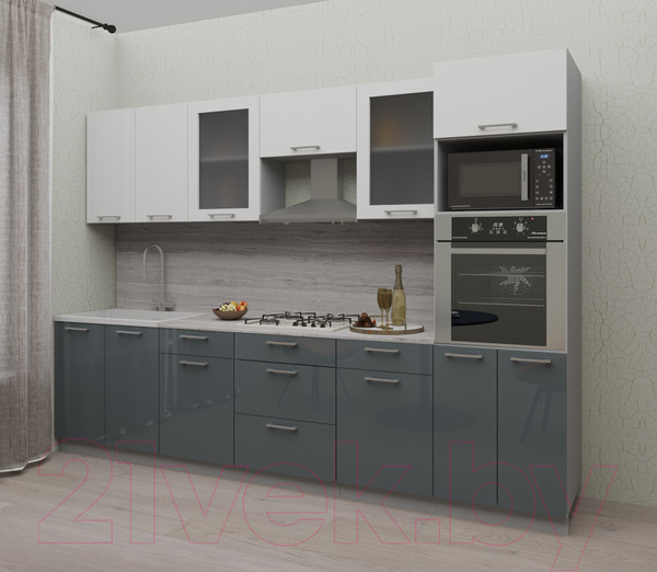 Изображение товара Кухонный гарнитур Интерлиния Мила Gloss 3.0 (белый/асфальт)