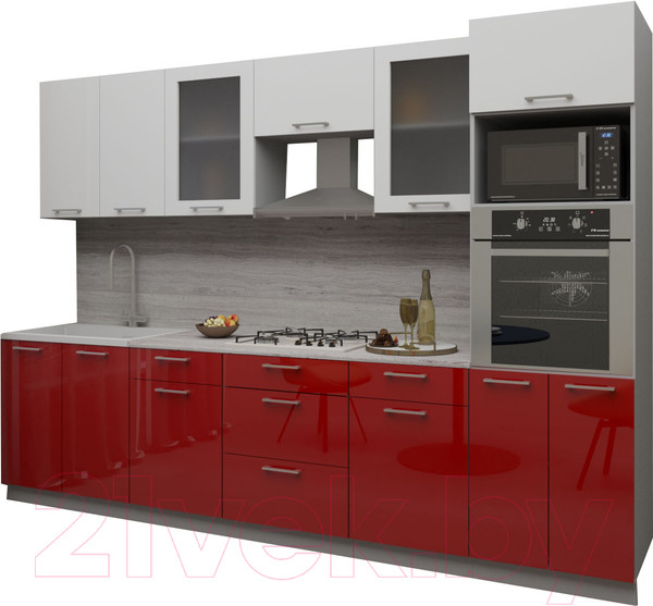 Изображение товара Кухонный гарнитур Интерлиния Мила Gloss 3.0 (белый/красный)