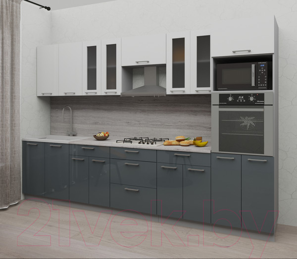 Изображение товара Кухонный гарнитур Интерлиния Мила Gloss 3.2 (белый/асфальт)