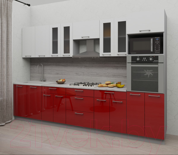 Изображение товара Кухонный гарнитур Интерлиния Мила Gloss 3.2 (белый/красный)