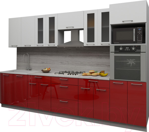 Изображение товара Кухонный гарнитур Интерлиния Мила Gloss 3.2 (белый/красный)