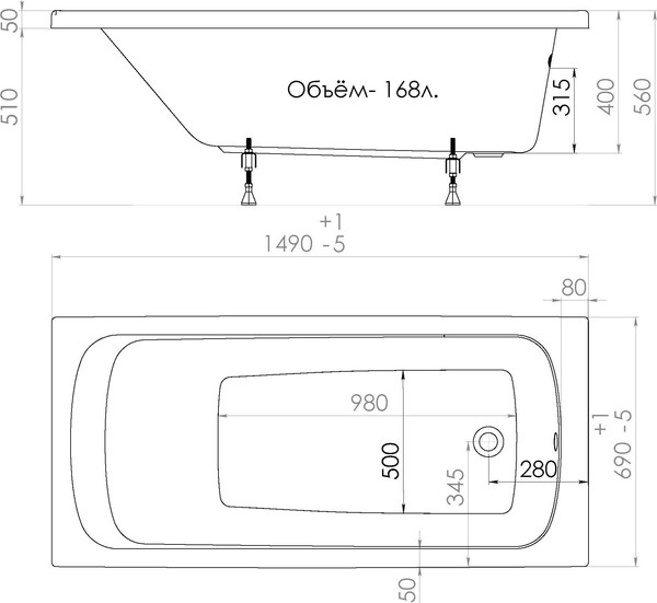 Изображение товара Ванна акриловая 1AcReal Gamma 150x70 (с каркасом)