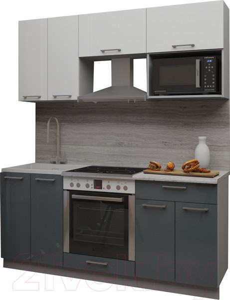 Изображение товара Кухонный гарнитур Интерлиния Мила Gloss 1.8 (белый/асфальт)