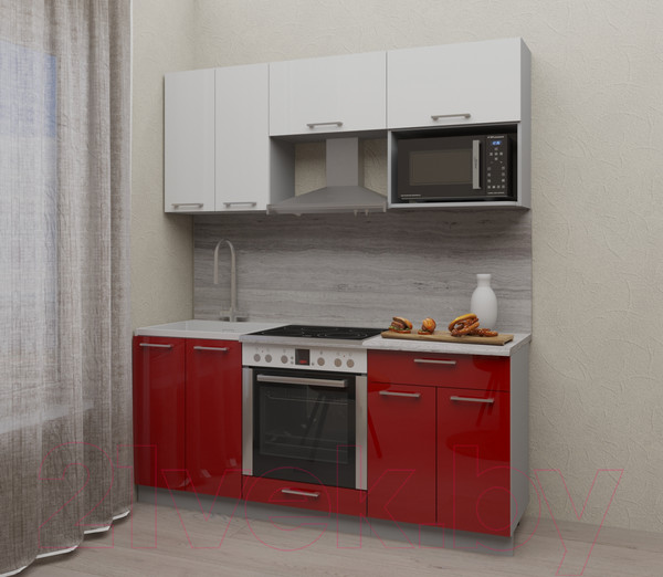 Изображение товара Кухонный гарнитур Интерлиния Мила Gloss 1.8 (белый/красный)