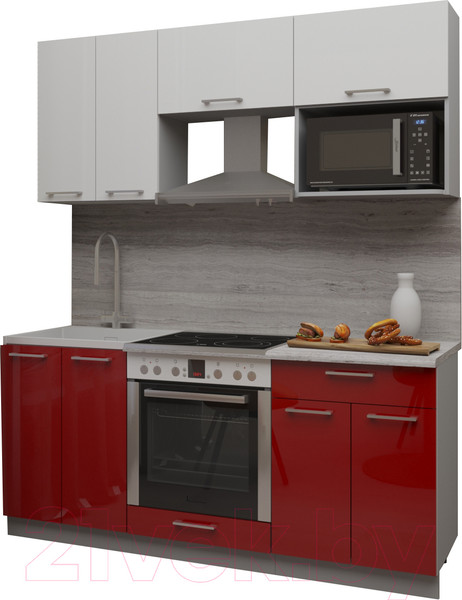 Изображение товара Кухонный гарнитур Интерлиния Мила Gloss 1.8 (белый/красный)