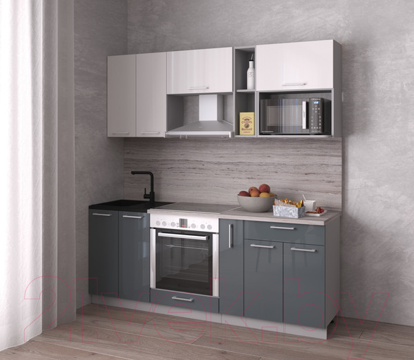 Изображение товара Кухонный гарнитур Интерлиния Мила Gloss 2.0 (белый/асфальт)