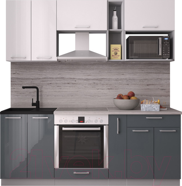 Изображение товара Кухонный гарнитур Интерлиния Мила Gloss 2.0 (белый/асфальт)
