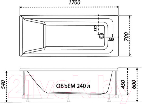 Изображение товара Ванна акриловая 1AcReal Тори 170х70 (с ножками и экраном)