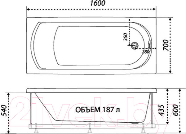 Изображение товара Ванна акриловая 1AcReal Дюна 160х70 (с каркасом)