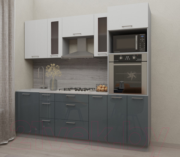 Изображение товара Кухонный гарнитур Интерлиния Мила Gloss 2.3 (белый/асфальт)