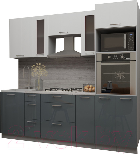 Изображение товара Кухонный гарнитур Интерлиния Мила Gloss 2.3 (белый/асфальт)