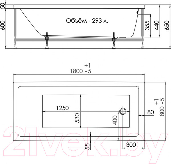 Изображение товара Ванна акриловая 1AcReal Palermo 180х80 (с ножками)