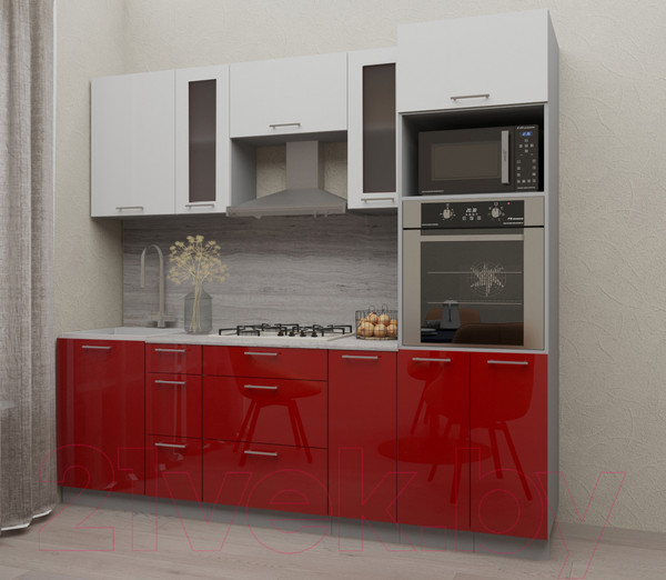 Изображение товара Кухонный гарнитур Интерлиния Мила Gloss 2.3 (белый/красный)