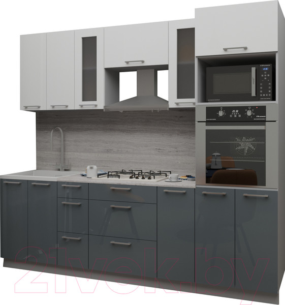 Изображение товара Кухонный гарнитур Интерлиния Мила Gloss 2.4 (белый/асфальт)