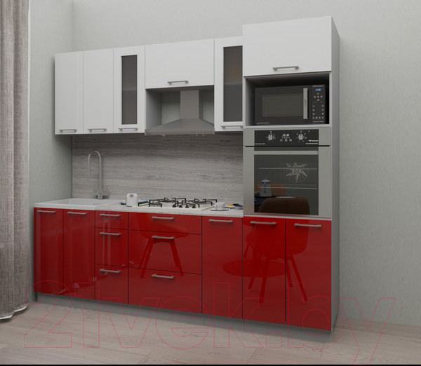 Изображение товара Кухонный гарнитур Интерлиния Мила Gloss 2.4 (белый/красный)