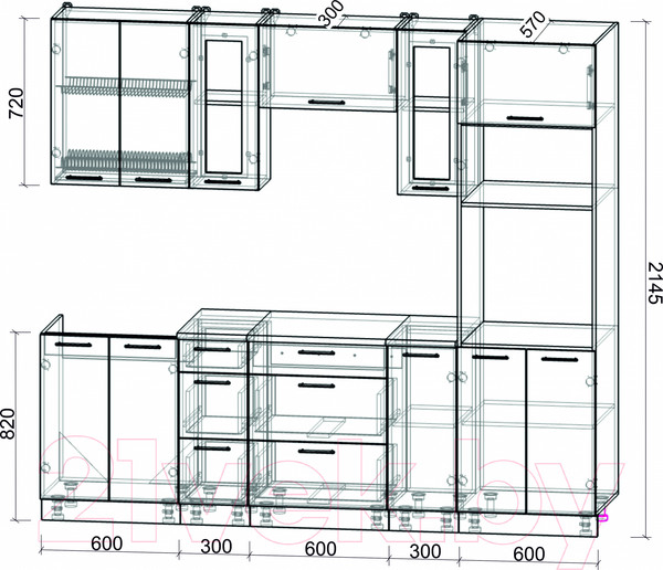 Изображение товара Кухонный гарнитур Интерлиния Мила Gloss 2.4 (белый/красный)