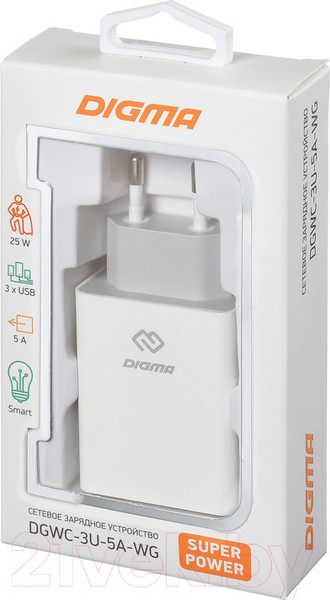 Изображение товара Зарядное устройство сетевое Digma DGWC-3U-5A-WG 5A (белый)