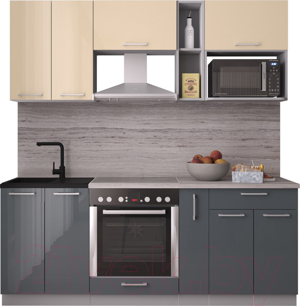 Изображение товара Кухонный гарнитур Интерлиния Мила Gloss 2.0 (ваниль/асфальт)