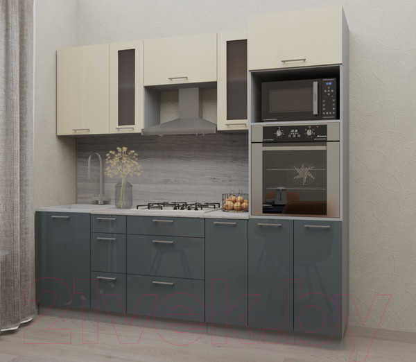 Изображение товара Кухонный гарнитур Интерлиния Мила Gloss 2.3 (ваниль/асфальт)
