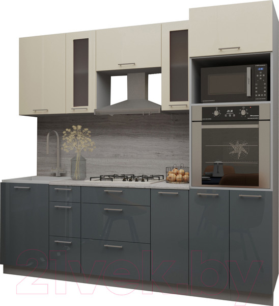 Изображение товара Кухонный гарнитур Интерлиния Мила Gloss 2.3 (ваниль/асфальт)