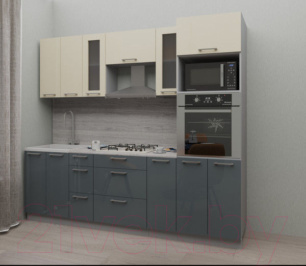 Изображение товара Кухонный гарнитур Интерлиния Мила Gloss 2.4 (ваниль/асфальт)