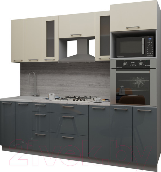 Изображение товара Кухонный гарнитур Интерлиния Мила Gloss 2.4 (ваниль/асфальт)