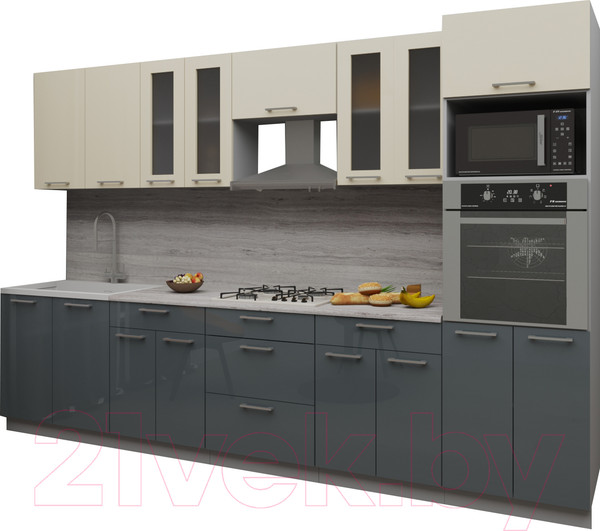Изображение товара Кухонный гарнитур Интерлиния Мила Gloss 3.2 (ваниль/асфальт)