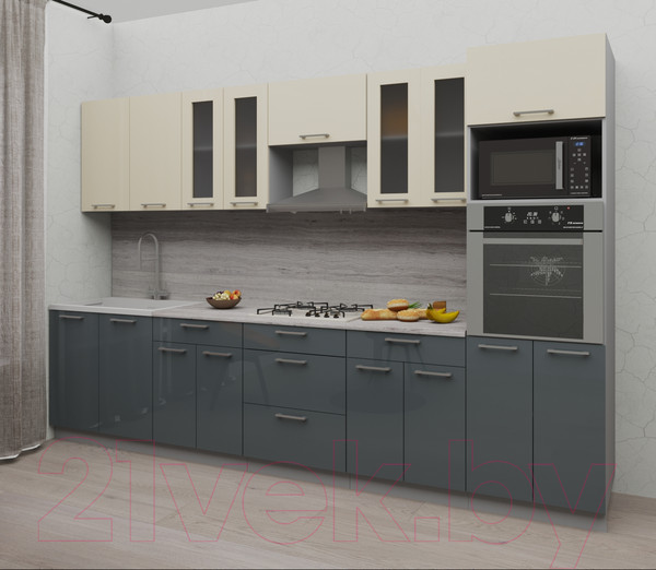 Изображение товара Кухонный гарнитур Интерлиния Мила Gloss 3.2 (ваниль/асфальт)