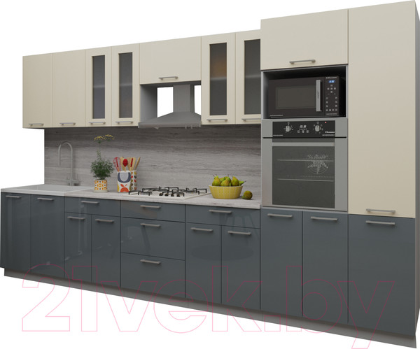 Изображение товара Кухонный гарнитур Интерлиния Мила Gloss 3.6 (ваниль/асфальт)