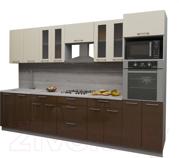 Изображение товара Кухонный гарнитур Интерлиния Мила Gloss 3.2 (ваниль/шоколад)