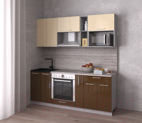 Изображение товара Кухонный гарнитур Интерлиния Мила Gloss 2.0 (ваниль/шоколад)