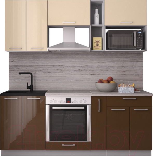 Изображение товара Кухонный гарнитур Интерлиния Мила Gloss 2.0 (ваниль/шоколад)