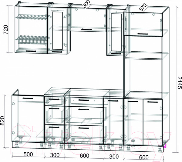 Изображение товара Кухонный гарнитур Интерлиния Мила Gloss 2.3 (белый/белый/травертин серый)
