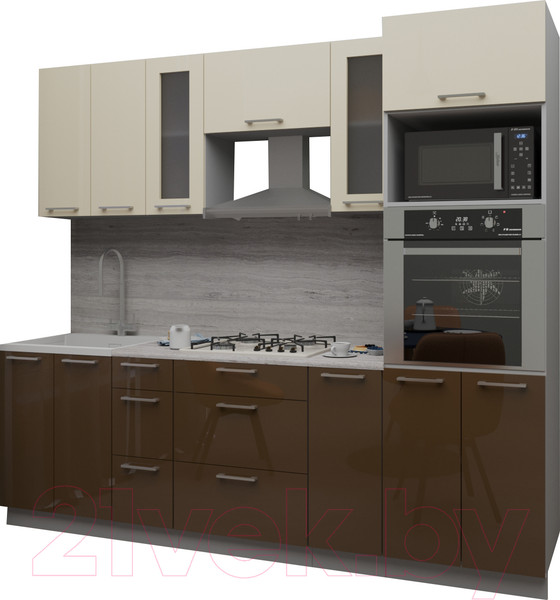 Изображение товара Кухонный гарнитур Интерлиния Мила Gloss 2.4 (ваниль/шоколад)