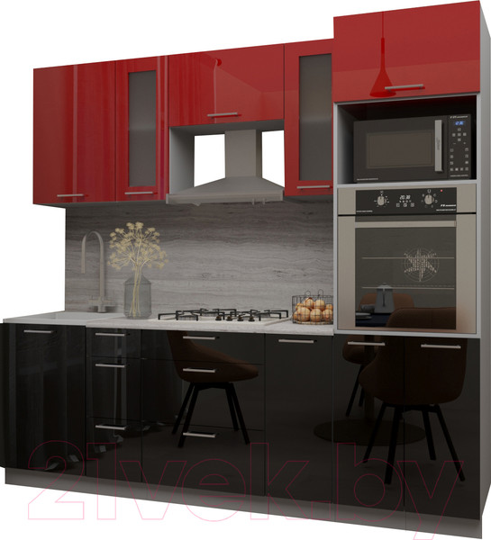 Изображение товара Кухонный гарнитур Интерлиния Мила Gloss 2.3 (красный/черный)