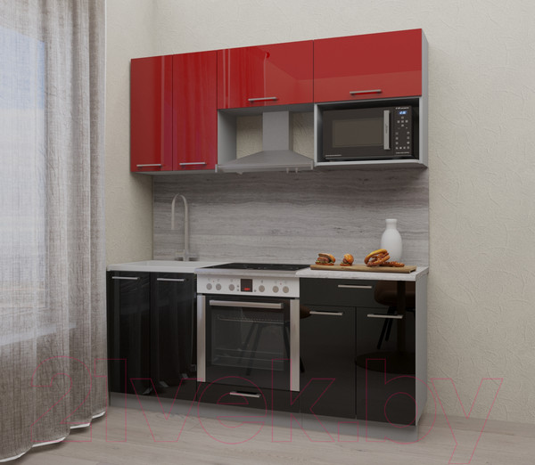 Изображение товара Кухонный гарнитур Интерлиния Мила Gloss 1.8 (красный/черный)