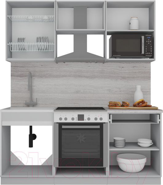 Изображение товара Кухонный гарнитур Интерлиния Мила Gloss 1.8 (грей/грей/травертин серый)