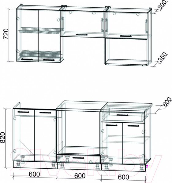 Изображение товара Кухонный гарнитур Интерлиния Мила Gloss 1.8 (грей/грей/травертин серый)