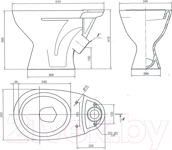 Изображение товара Унитаз напольный Лобненский стройфарфор Универсал 45 / 10/1/5/3-37 (с сиденьем)
