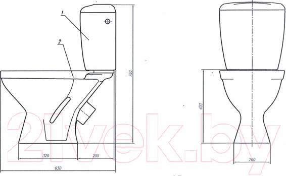 Изображение товара Унитаз напольный Лобненский стройфарфор Универсал 45 / 10/1/5/3-37 (с сиденьем)