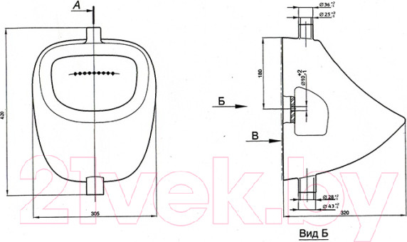Изображение товара Писсуар Лобненский стройфарфор 10/1/5/1-49