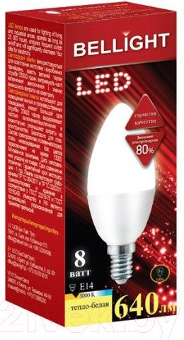 Изображение товара Лампа Bellight LED C37 8W 220V E14 3000K