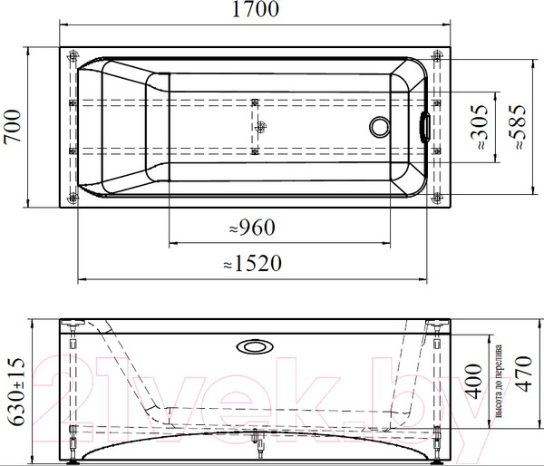 Изображение товара Ванна акриловая Radomir Агата 170x70 / 2-01-0-0-1-226Ч