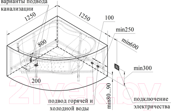 Изображение товара Ванна акриловая Radomir Альтея 125x125 / 2-01-0-0-1-219Ч