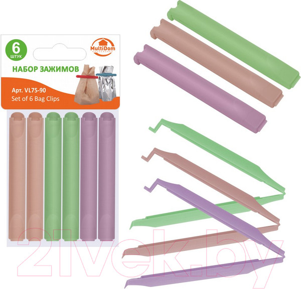 Изображение товара Набор зажимов для пакетов Мультидом VL75-90 (6шт)
